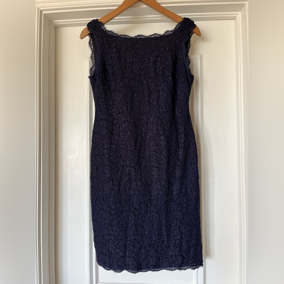 Adrianna Papell Women’s Size 8P 8 Petite Navy Blue Lace Sleeveless Sheath Dress - Picture 2 of 9